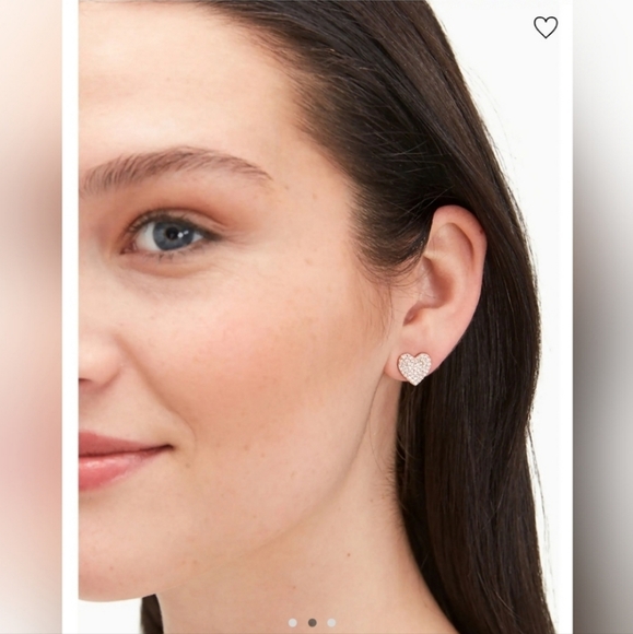 Kate Spade Yours Truly Pave Heart Studs Clear Rose Gold Earrings - Picture 2 of 8